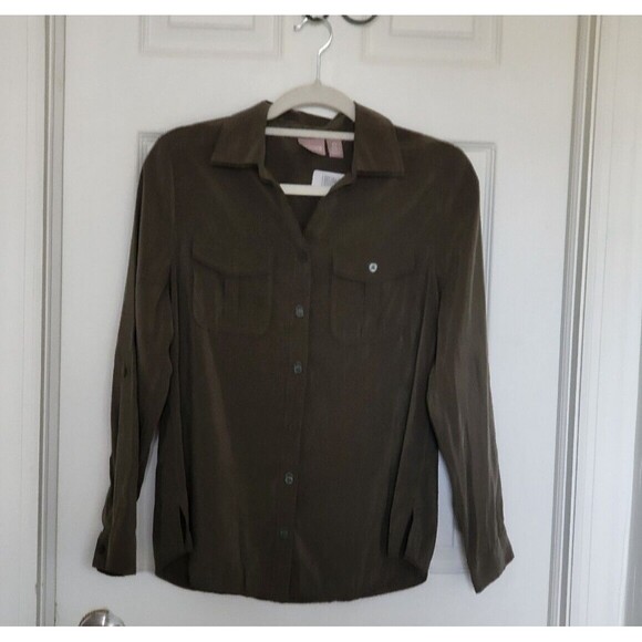 Chico's Button Up Blouse Green Size 4 (Chico's Size 0) - Picture 1 of 3
